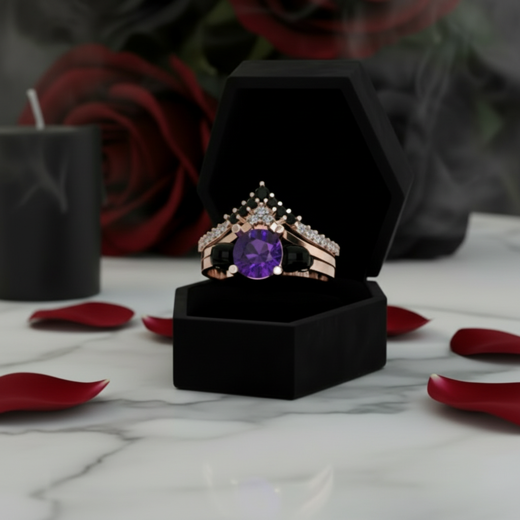 Soulmate- 1ct Violet Round Cut Created Diamond Gothic Ring-Black Diamonds New York