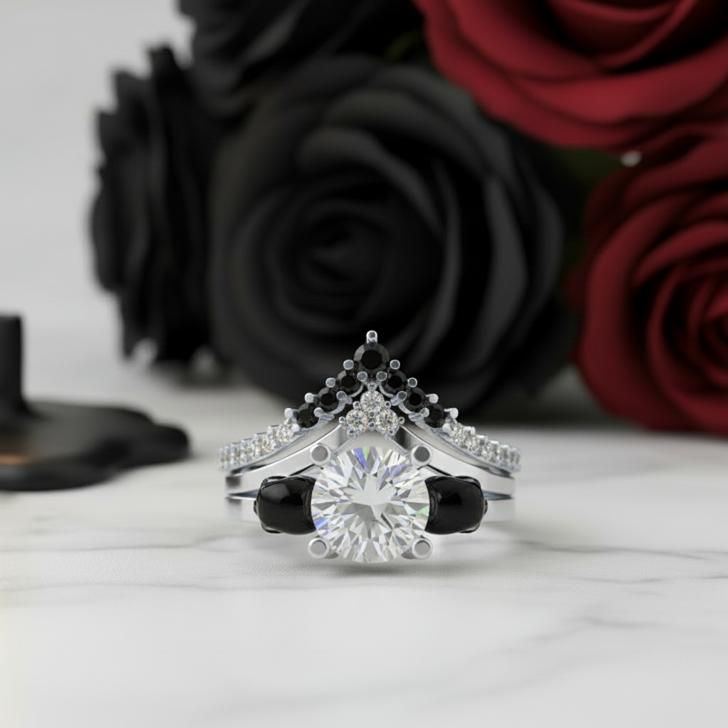 Soulmate- 1ct Violet Round Cut Created Diamond Gothic Ring-Black Diamonds New York