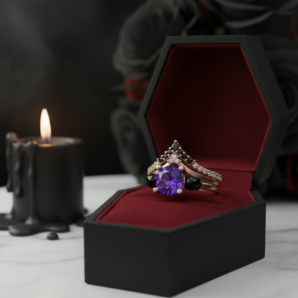 Soulmate- 1ct Violet Round Cut Created Diamond Option Gothic Ring-Black Diamonds New York