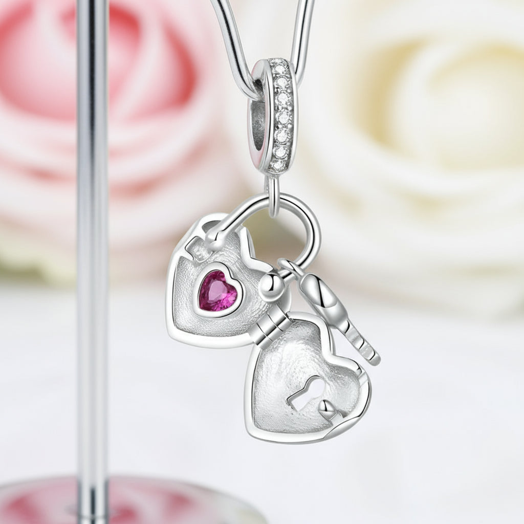 Sparking Heart Lock & Key Pendant with Diamond-Black Diamonds New York