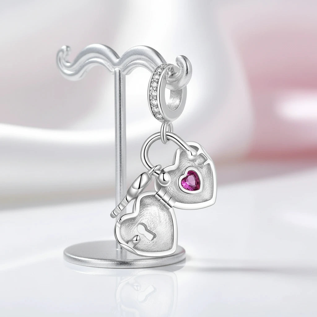 Sparking Heart Lock & Key Pendant with Diamond Option-Black Diamonds New York