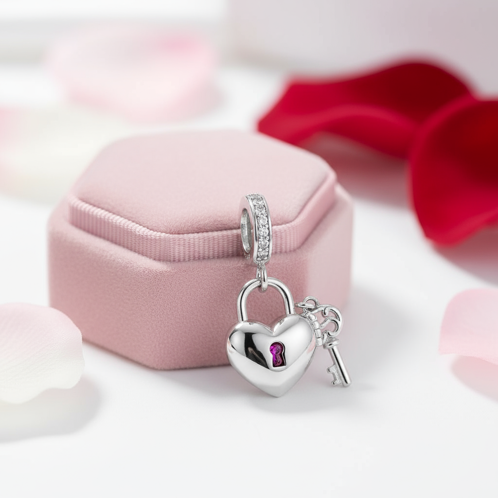 Sparking Heart Lock & Key Pendant with Diamond-Black Diamonds New York