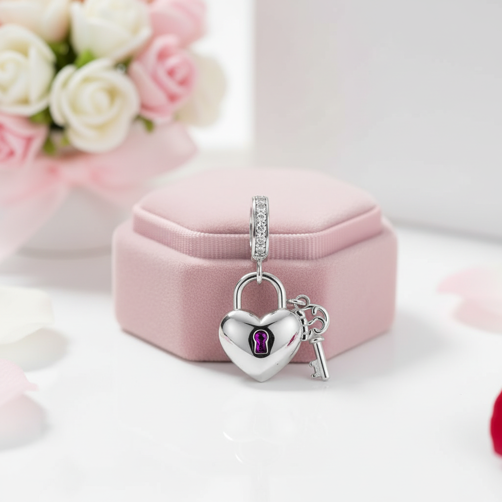 Sparking Heart Lock & Key Pendant with Diamond Option-Black Diamonds New York