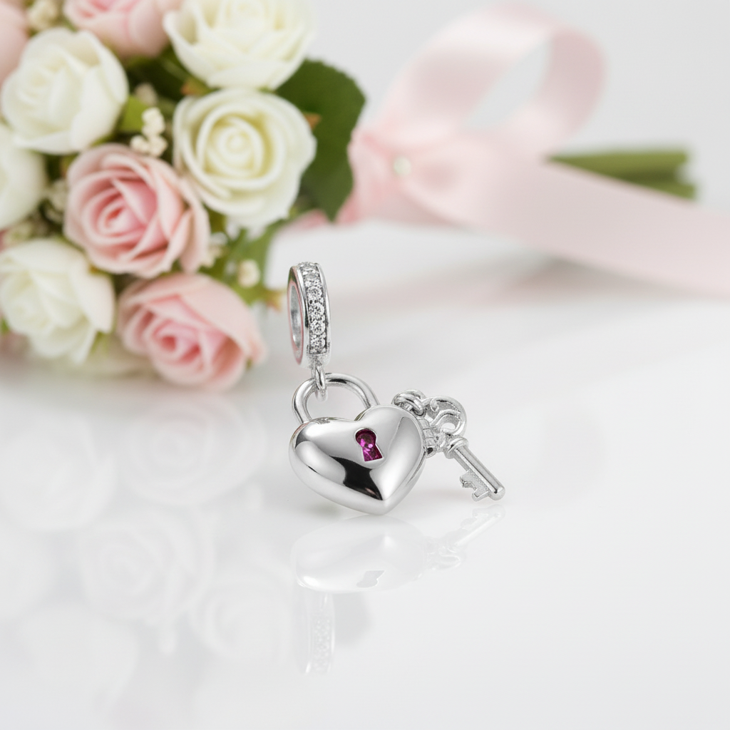 Sparking Heart Lock & Key Pendant with Diamond Option-Black Diamonds New York