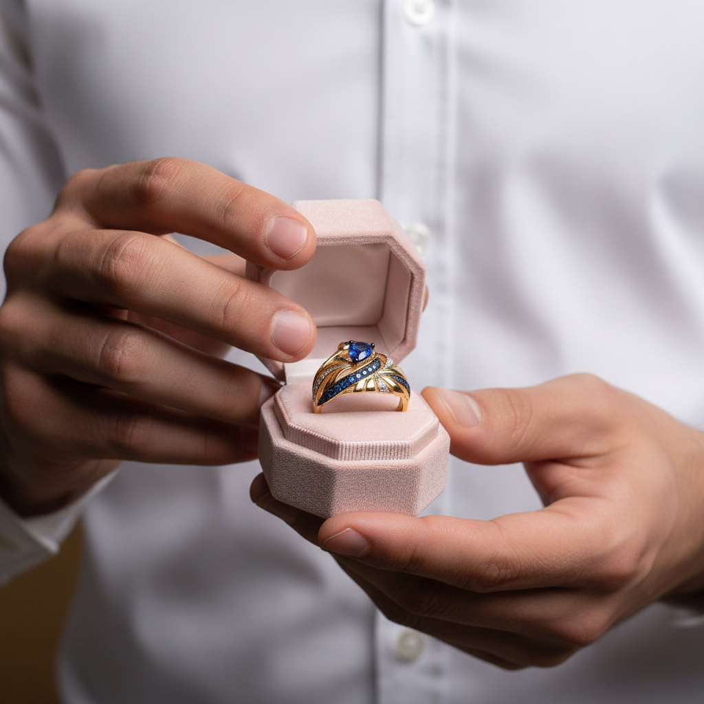 Sparkling Blue Spinel & Diamond Ring-Black Diamonds New York