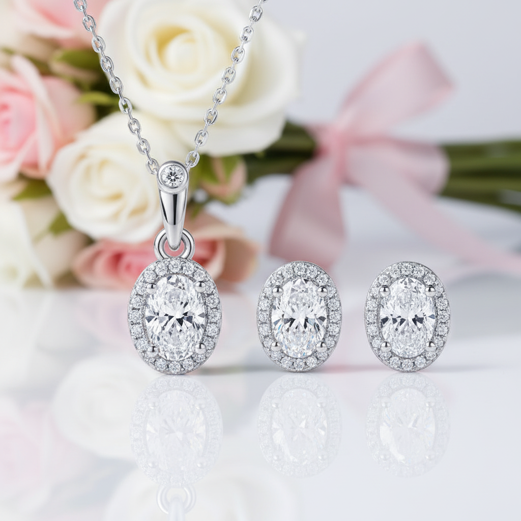 Sparkling Oval Cut Diamond Option Jewelry Set-Black Diamonds New York