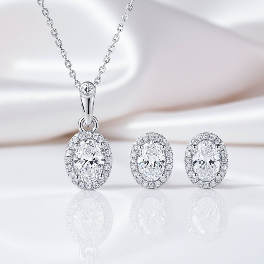 Sparkling Oval Cut Diamond Option Jewelry Set-Black Diamonds New York