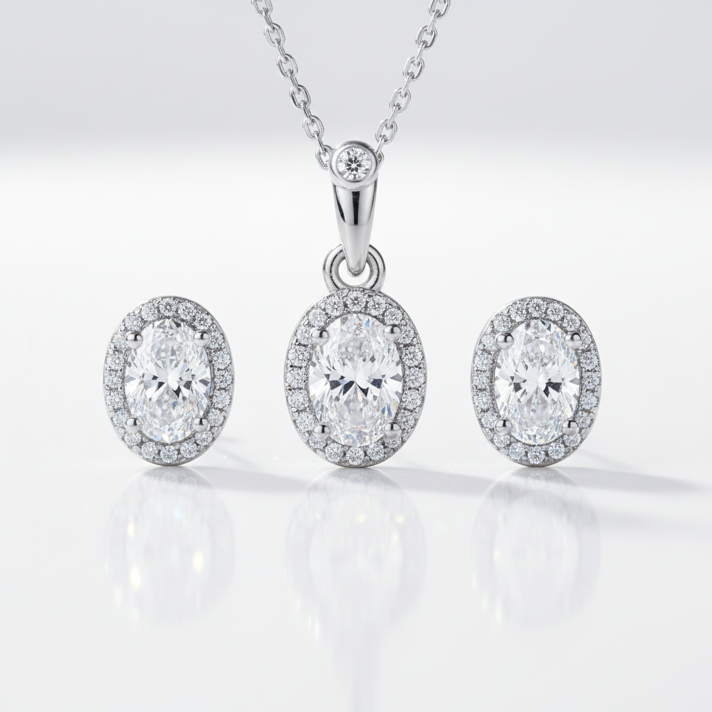 Sparkling Oval Cut Diamond Option Jewelry Set-Black Diamonds New York