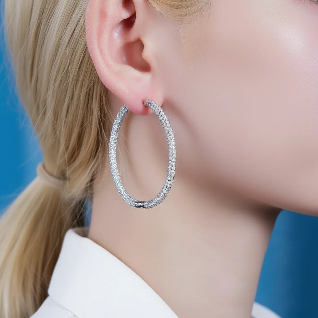 Sparkling Round Cut Diamond Option Hoop Earring-Black Diamonds New York
