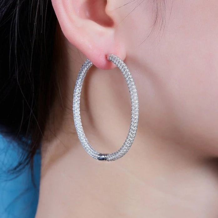 Sparkling Round Cut Diamond Hoop Earring-Black Diamonds New York