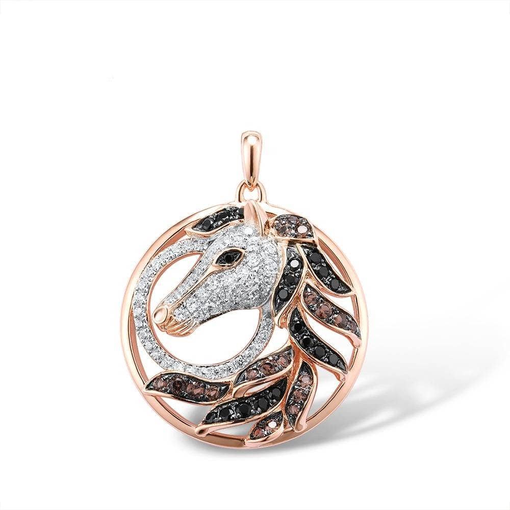 Flash Sale- Rose Gold Horse Clip Earrings And Necklace-Black Diamonds New York