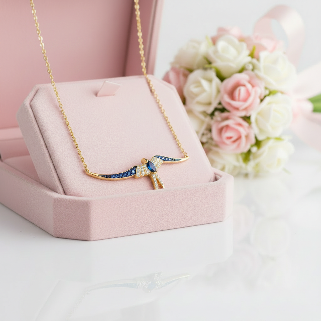 Spinel & Clear Diamond Option Swallow Necklace-Black Diamonds New York