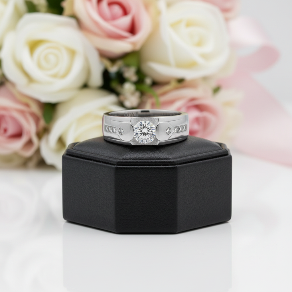 Splendid Simulated Diamond Option Men's Wedding Band-Black Diamonds New York