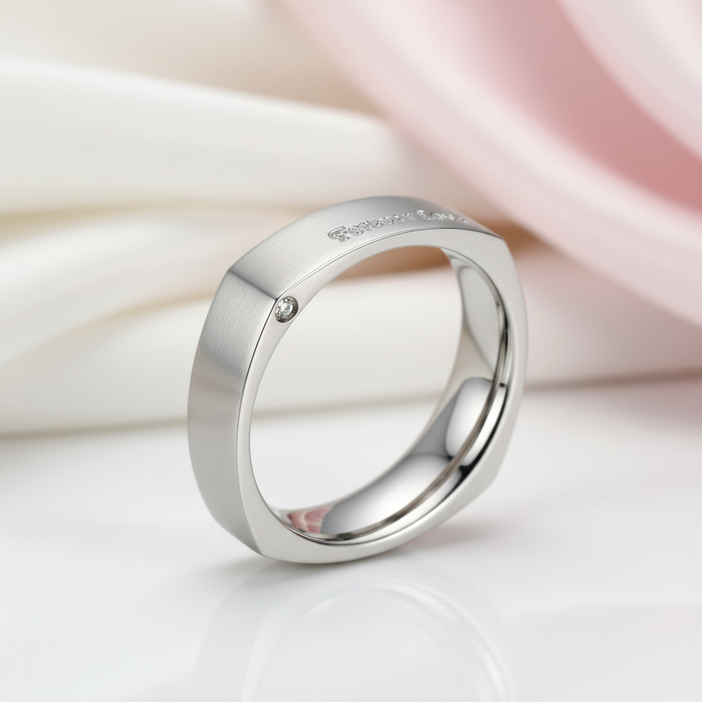 Square Engraved Titanium Men's Wedding Band-Black Diamonds New York