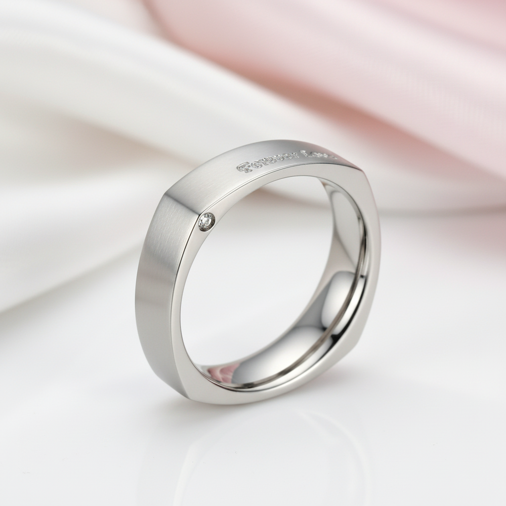 Square Engraved Titanium Men's Wedding Band-Black Diamonds New York