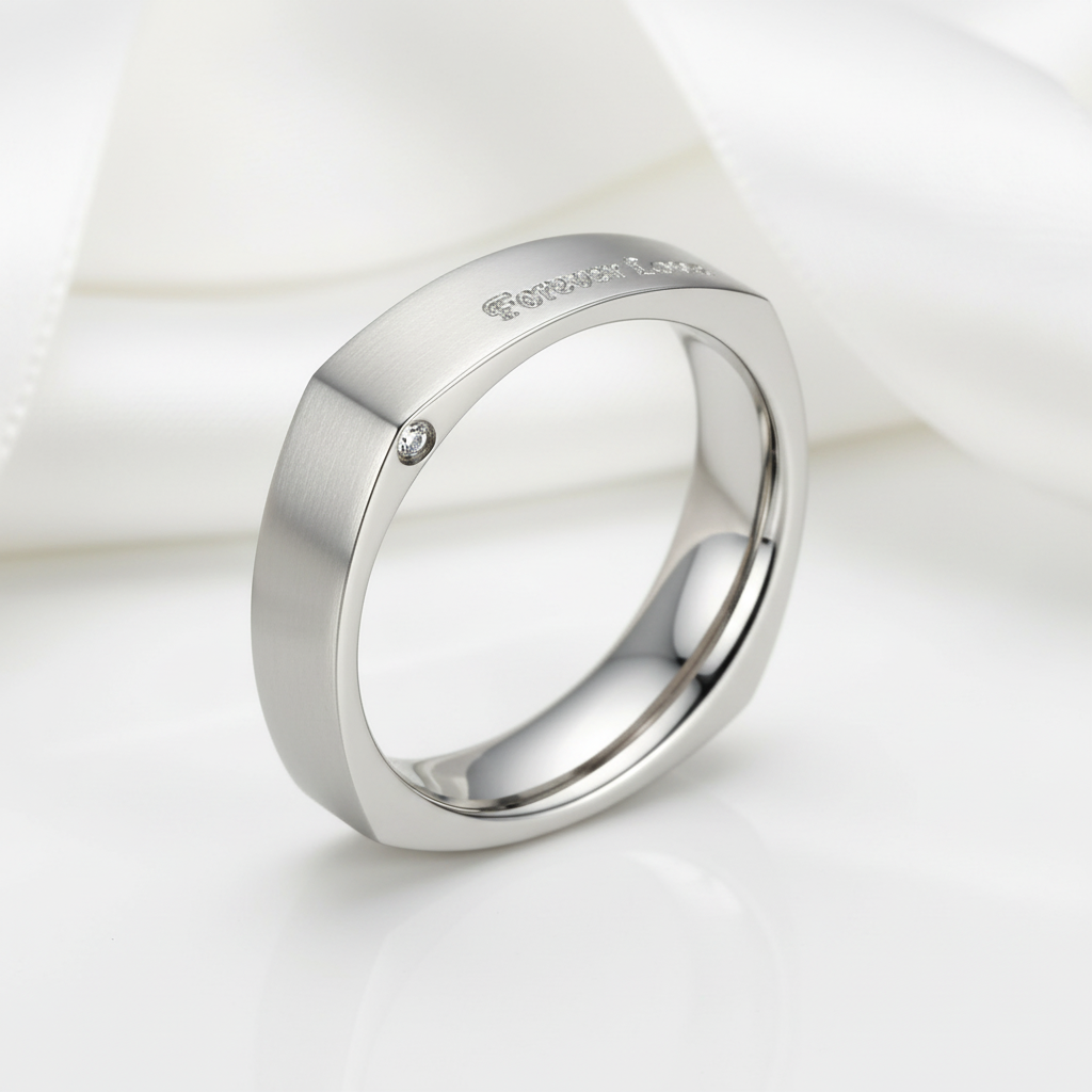 Square Engraved Titanium Men's Wedding Band-Black Diamonds New York