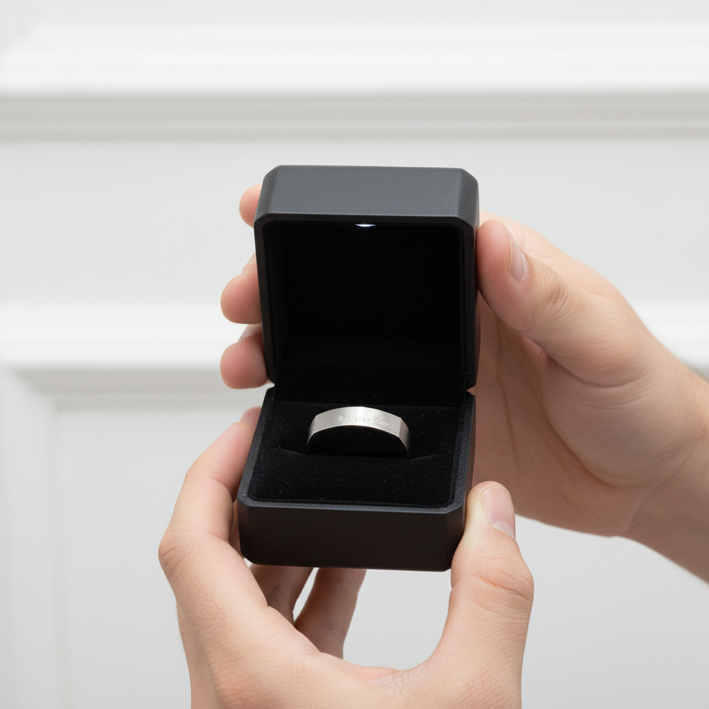 Square Engraved Titanium Men's Wedding Band-Black Diamonds New York