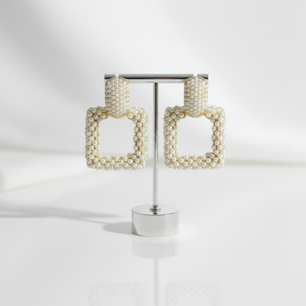 Square Pearl Earrings-Black Diamonds New York