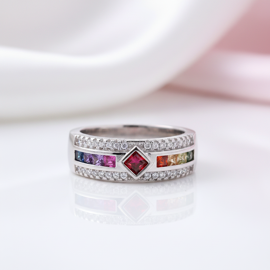 Square Rainbow Diamond Option Band-Black Diamonds New York