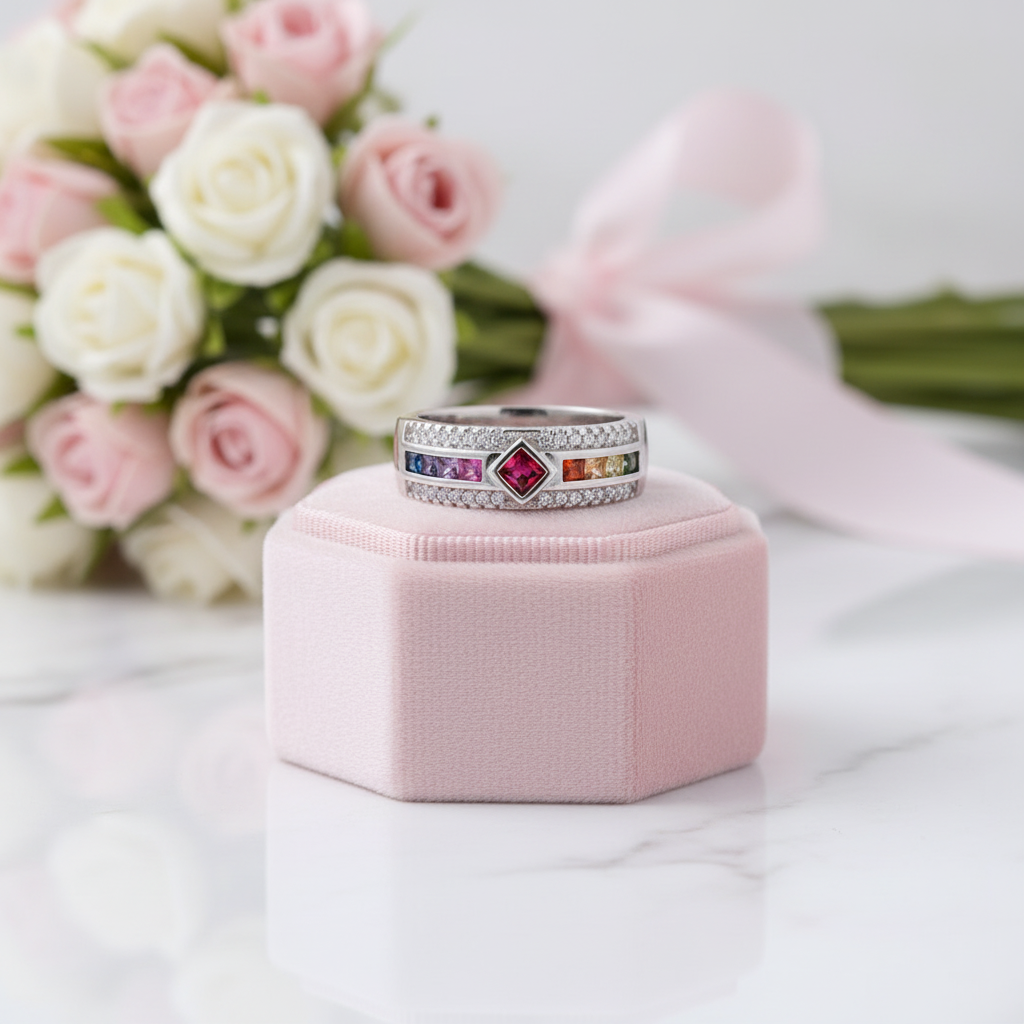 Square Rainbow Diamond Option Band-Black Diamonds New York