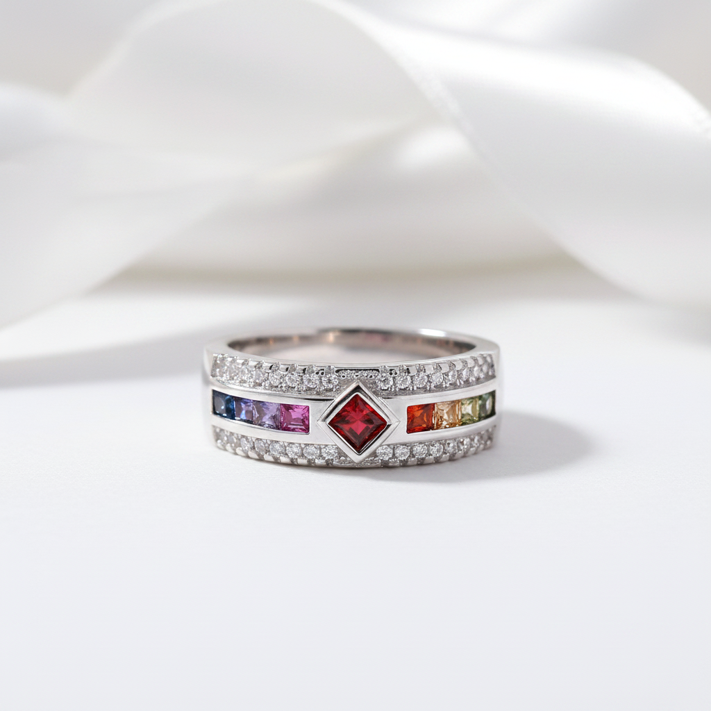 Square Rainbow Diamond Option Band-Black Diamonds New York