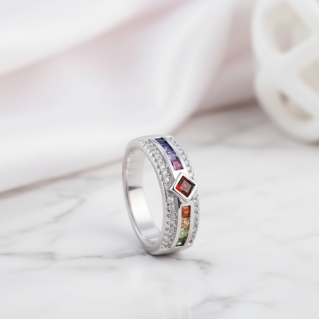 Square Rainbow Diamond Option Band-Black Diamonds New York