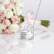 Square Tree Custom Name Necklace-Black Diamonds New York