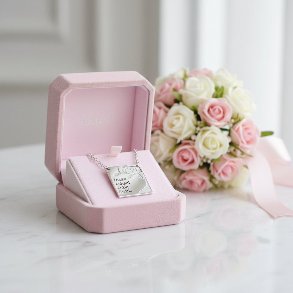 Square Tree Custom Name Necklace-Black Diamonds New York