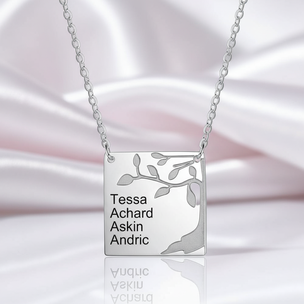 Square Tree Custom Name Necklace-Black Diamonds New York