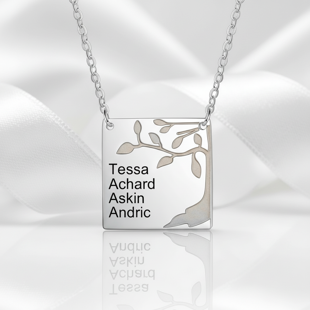 Square Tree Custom Name Necklace-Black Diamonds New York