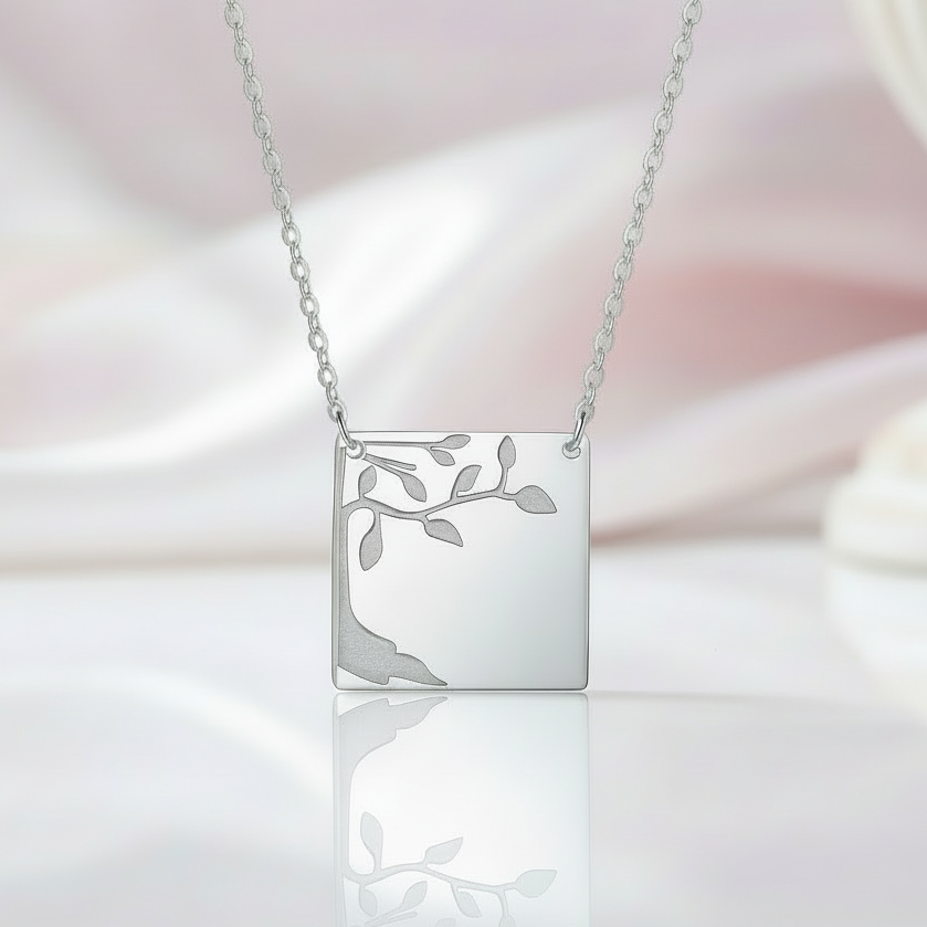 Square Tree Custom Name Necklace-Black Diamonds New York