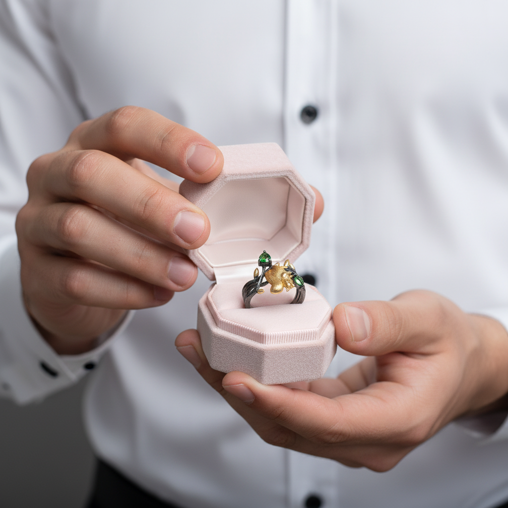 Squirrel Garnet Gemstone Ring-Black Diamonds New York