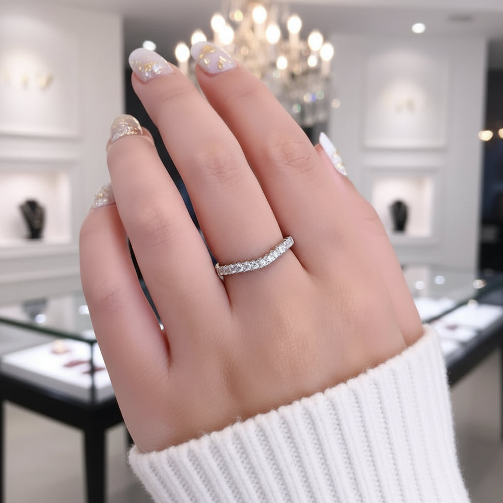 Stackable Wishbone Half Eternity Diamond Option Wedding Band-Black Diamonds New York