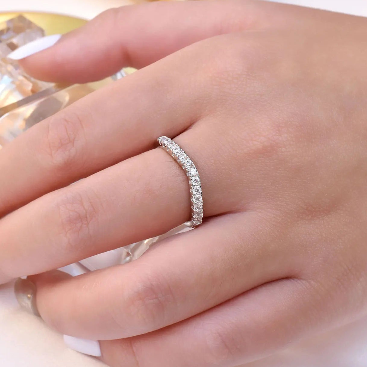 Stackable Wishbone Half Eternity Diamond Wedding Band-Black Diamonds New York