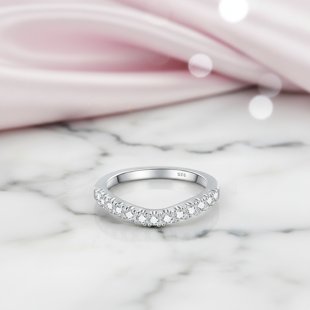 Stackable Wishbone Half Eternity Diamond Option Wedding Band-Black Diamonds New York