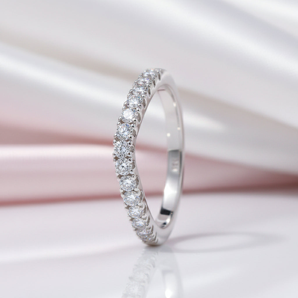 Stackable Wishbone Half Eternity Diamond Option Wedding Band-Black Diamonds New York