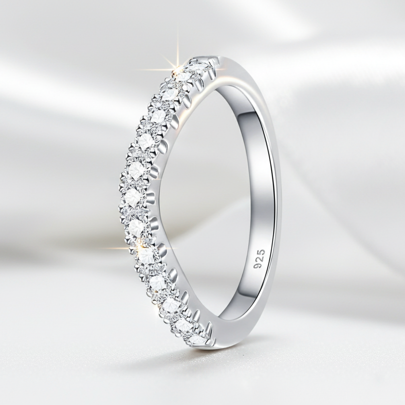 Stackable Wishbone Half Eternity Diamond Option Wedding Band-Black Diamonds New York