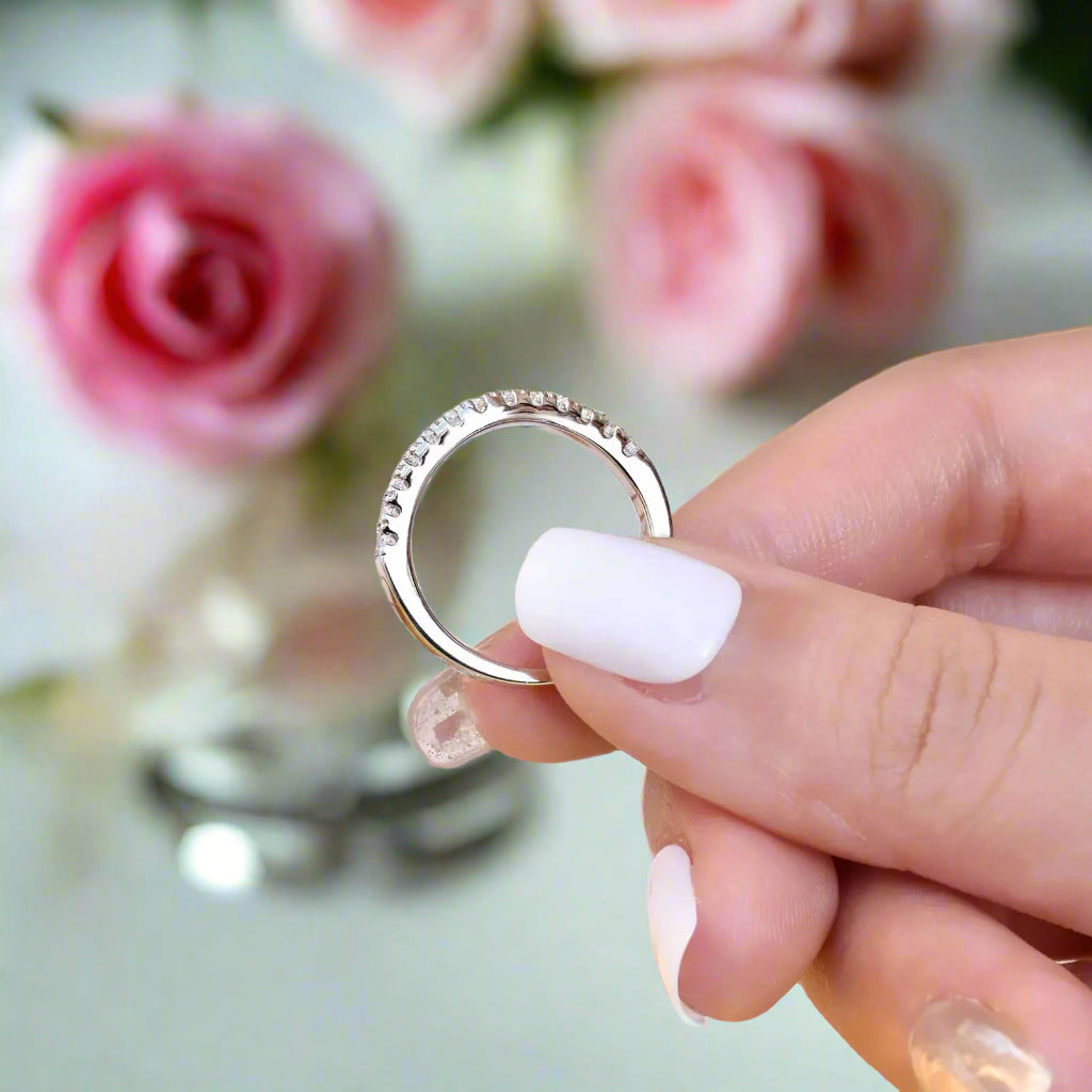 Stackable Wishbone Half Eternity Diamond Wedding Band-Black Diamonds New York