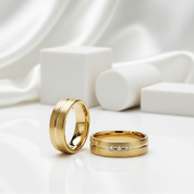 Stainless Steel Gold Plated His And Hers Ring Band-Black Diamonds New York