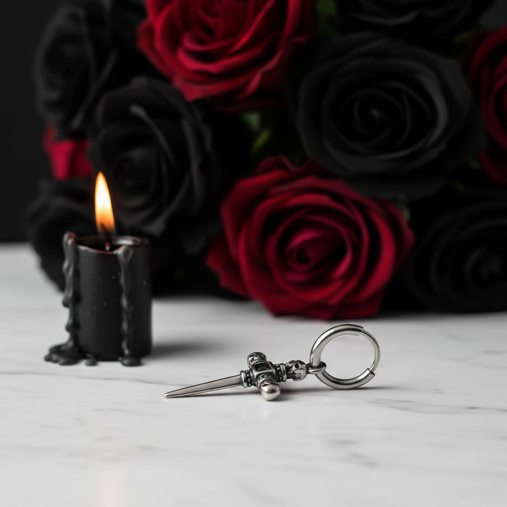 Stainless Steel Skull Cross Unisex Drop Earrings-Black Diamonds New York