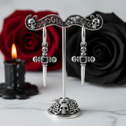 Stainless Steel Skull Cross Unisex Drop Earrings-Black Diamonds New York