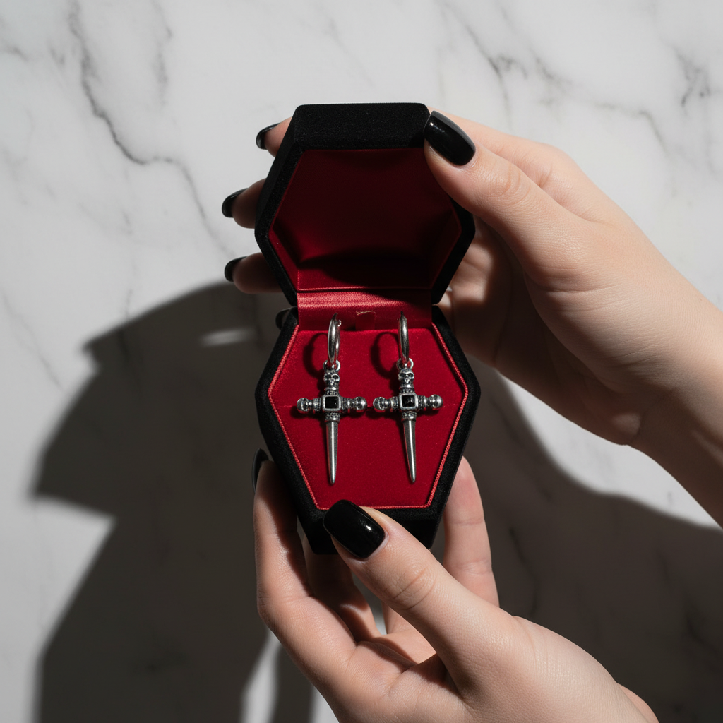 Stainless Steel Skull Cross Unisex Drop Earrings-Black Diamonds New York