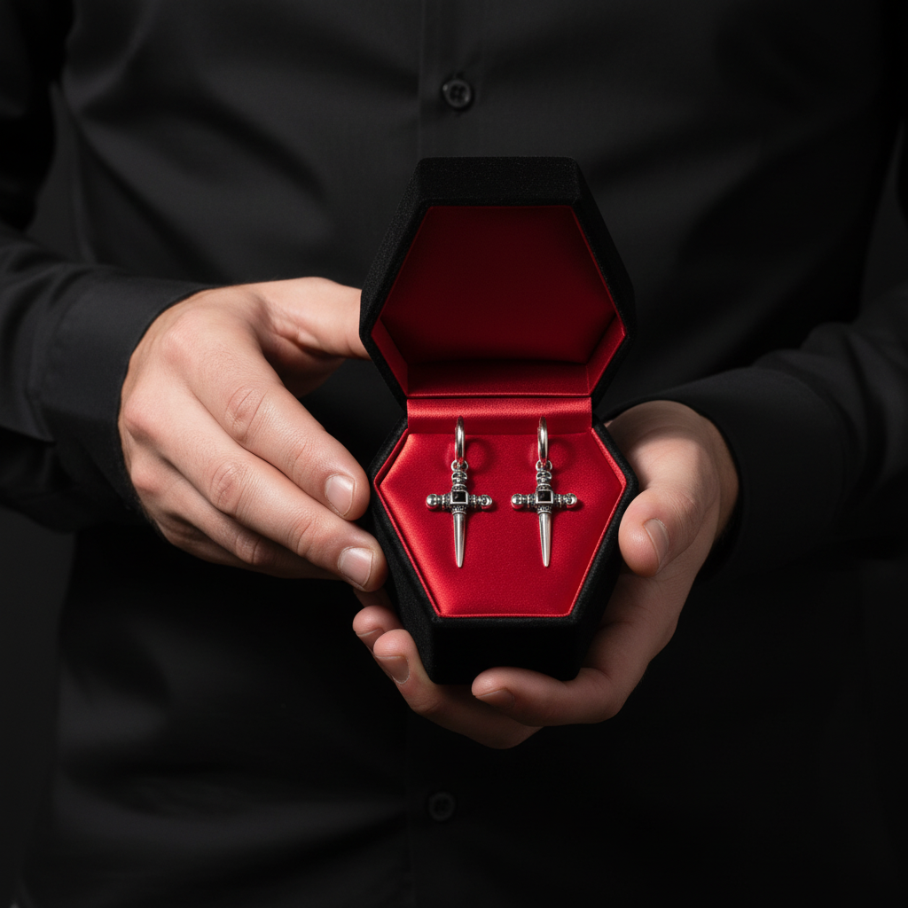 Stainless Steel Skull Cross Unisex Drop Earrings-Black Diamonds New York