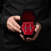 Stainless Steel Skull Cross Unisex Drop Earrings-Black Diamonds New York