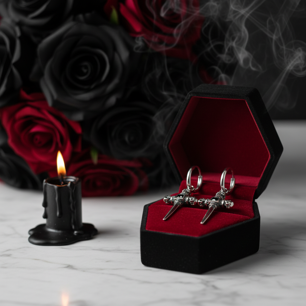 Stainless Steel Skull Cross Unisex Drop Earrings-Black Diamonds New York