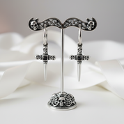 Stainless Steel Skull Cross Unisex Drop Earrings-Black Diamonds New York