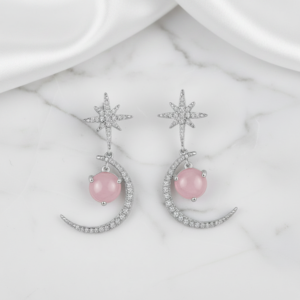 Star And Moon Statement Drop Earrings-Black Diamonds New York