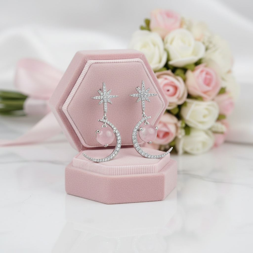 Star And Moon Statement Drop Earrings-Black Diamonds New York
