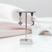 Star & Crescent Moon Drop Earrings-Black Diamonds New York