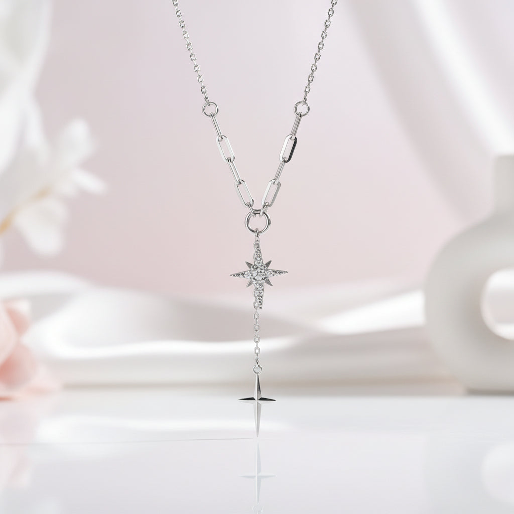 Star Cross Necklace with Round Diamond-Black Diamonds New York